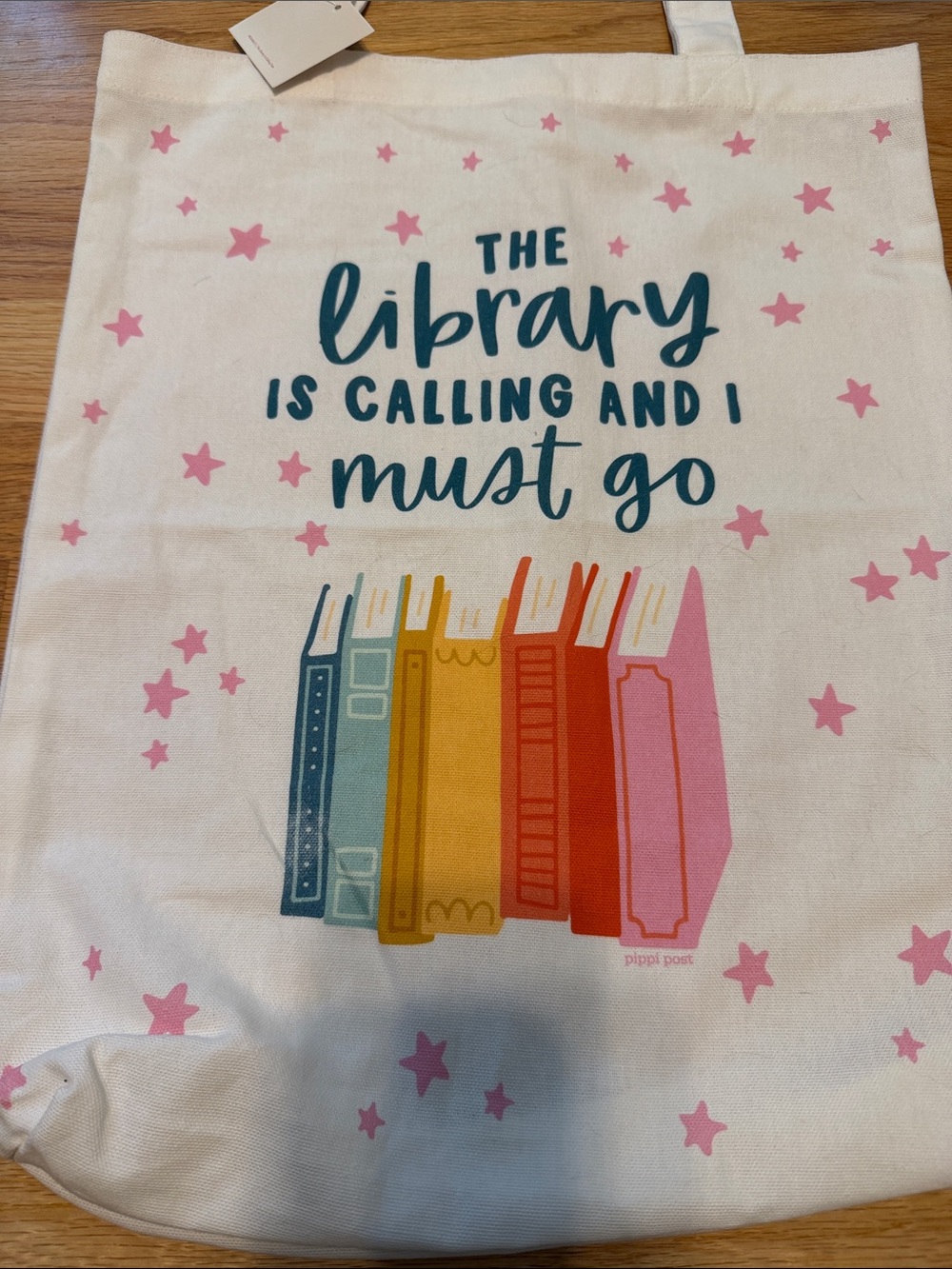 Pippi Post Canvas Book Tote Bag "The Library Is Calling" - Picture 3 of 4